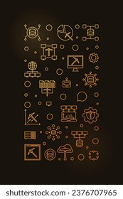 Data Mining vertical golden outline banner. Database Analytics concept illustration with dark background