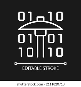 Data mining white linear pixel perfect icon for dark theme. Machine learning. Thin line customizable illustration. Isolated vector contour symbol for night mode. Editable stroke. Arial font used