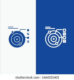 Data, Model, Orbit, Planetary, Solar Line and Glyph Solid icon Blue banner Line and Glyph Solid icon Blue banner. Vector Icon Template background