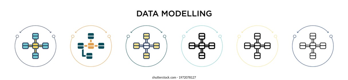 Data modelling icon in filled, thin line, outline and stroke style. Vector illustration of two colored and black data modelling vector icons designs can be used for mobile, ui, web
