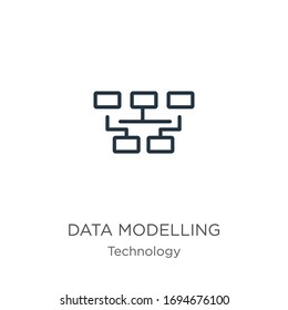Data modelling icon. Thin linear data modelling outline icon isolated on white background from technology collection. Line vector sign, symbol for web and mobile