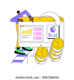 Data monetization abstract concept vector illustration. Data business strategy, information monetization, monetizing data services, selling database, source and analysis abstract metaphor.