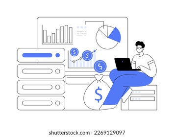 Data monetization abstract concept vector illustration. Data business strategy, information monetization, monetizing data services, selling database, source and analysis abstract metaphor.