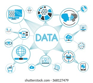data network concept, data analytics icons