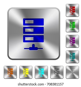 Data network engraved icons on rounded square glossy steel buttons