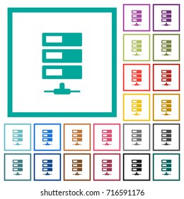 Data network flat color icons with quadrant frames on white background