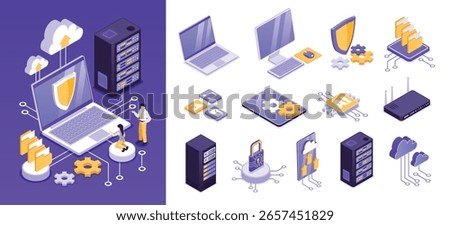 Data Network Isometric Icons Composition