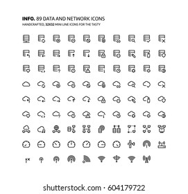 Data and network mini line, illustrations, icons, backgrounds and graphics. The icons pack is black and white, flat, vector, pixel perfect, minimal, suitable for web and print.