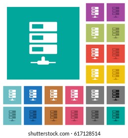 Data network multi colored flat icons on plain square backgrounds. Included white and darker icon variations for hover or active effects.