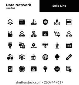 data network solid line icon set. data network glyph icon set.