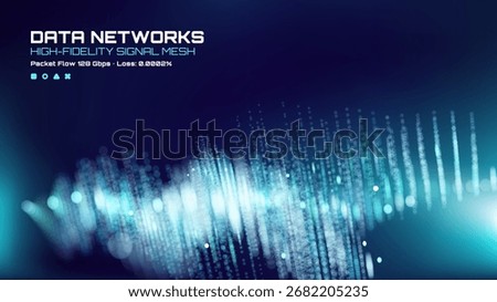 Data networks text with high-fidelity signal mesh background. Digital information flow visuals for technology and science.