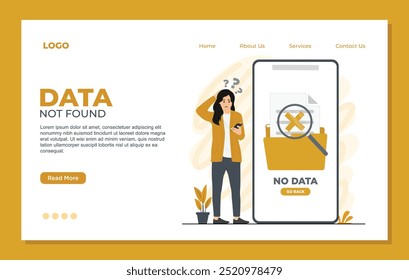 Data Not Found landing page template of no data. Modern flat style illustration for website