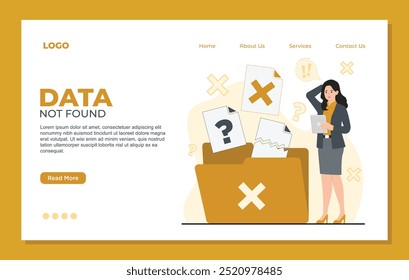 Data Not Found landing page template of no data. Modern flat style illustration for website