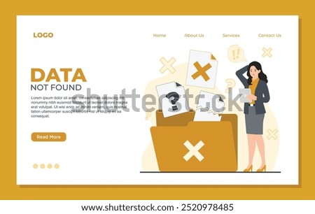 Data Not Found landing page template of no data. Modern flat style illustration for website