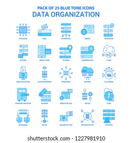 Data Organization Blue Tone Icon Pack - 25 Icon Sets