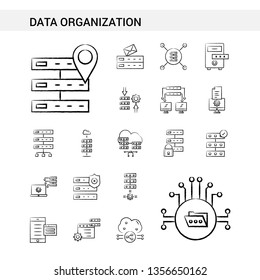 Data Organization hand drawn Icon set style, isolated on white background. - Vector