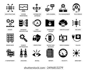 DATENORGANISATION UND VERWALTUNG Icon SET ART LINE FILL BLACK COLOR