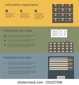 Data organizing banners for websites flat design style