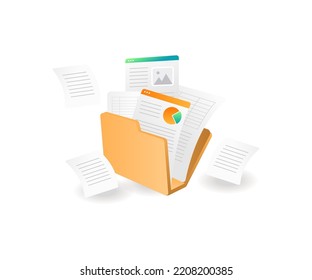 Data out of folder in isometric flat illustration