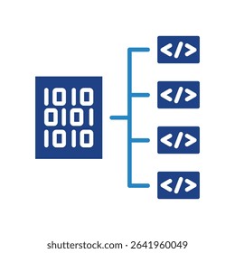 Data Output mini illustration dual tone blue color icon, use for machine learning, education, technology industry, UI, UX kit, app and web development, digital or print.