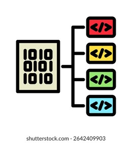 Data Output mini illustration outline color icon, use for machine learning, education, technology industry, UI, UX kit, app and web development, digital or print.