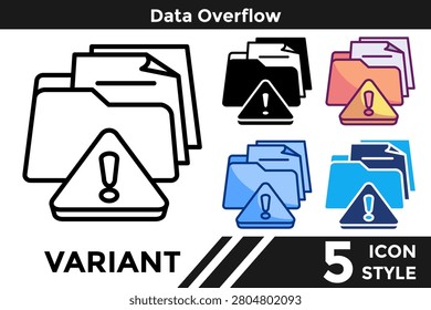 Data Overflow icon for illustrating excessive data volume systems, storage capacity issues, and overflow management concepts. Line, Filled, Color, Dualtone style.
