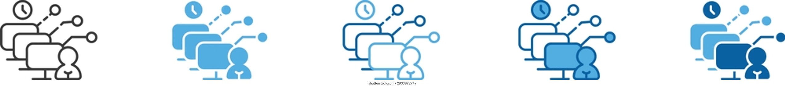 Data packet queue management multi style icon pack. Visualizing data traffic prioritisation, bandwidth queue, and server loading sequence.