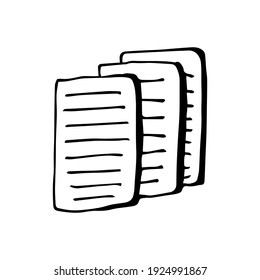 Data, paper, documents in simple doodle style. Hand drawn sheets of paper isolated on a white background. Vector illustration.