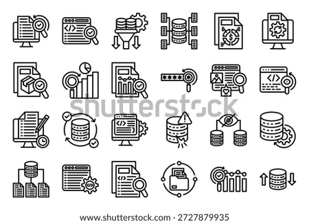 Data Parsing Icon Collection Set. Clean Outline Vector Illustration.