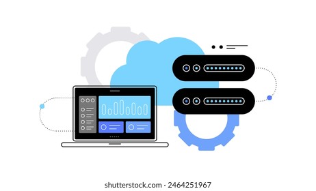 Data, PC and computing. Information technologies. Modern flat illustration. Vector file. 