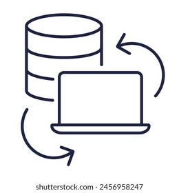 Daten- und PC-Synchronisationssymbol. Datensicherungskonzept. Lineares Logo. Datensynchronisierung und -speicherung Zeilensymbol auf weißem Hintergrund. Strich der bearbeitbaren Vektorgrafik. Pixel perfekt.