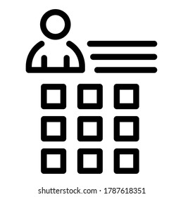 Icono de información personal de datos. Esquema de datos información personal icono vector de diseño web aislado en fondo blanco
