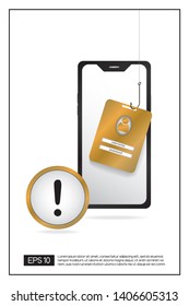 Data phishing with fishing hook, smartphone, cyber security concept. EPS 10 vector.