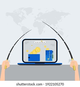phishing de datos. Ataque de piratería informática y fraude en Internet. ilustración vectorial.