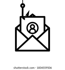 Data phishing hacking online icon. Data in an envelope on a fish hook. Phishing scam, hacker attack. Vector illustration.