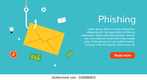 Data phishing hacking online. Scam envelope concept. Computer data fishing hack crime.
