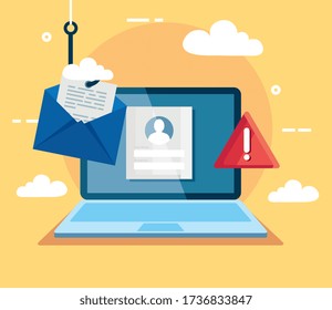data phishing hacking online scam concept, with laptop and envelope hook vector illustration design