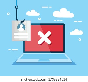 data phishing hacking online scam concept, with laptop and password hook vector illustration design