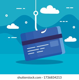 data phishing hacking online scam concept, with credit card hook vector illustration design