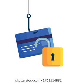 data phishing hacking online scam concept, with credit card hook vector illustration design