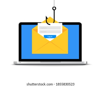 Data phishing hacking online. Scam envelope concept. Computer data fishing hack crime