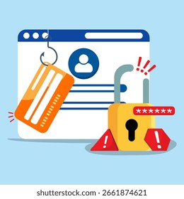 Data Phishing Hacking Online Betrug Konzept. Hacking persönlicher Daten mit Hook-on-Credit Zahlung.