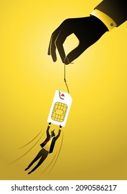 Data Phishing, Sim Card with Fishing Hook internet security