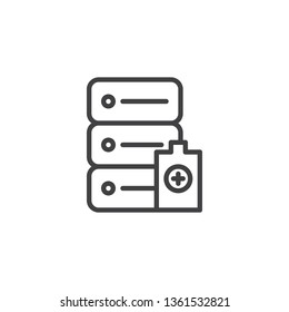 Data power line icon. linear style sign for mobile concept and web design. Database battery outline vector icon. Symbol, logo illustration. Pixel perfect vector graphics