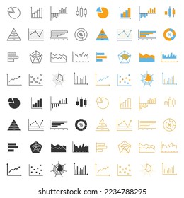 data presentation graphs icon set pie chart bar chart spider line graphs icon