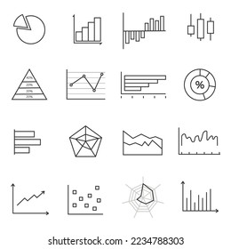 data presentation graphs icon set pie chart bar chart spider line graphs icon