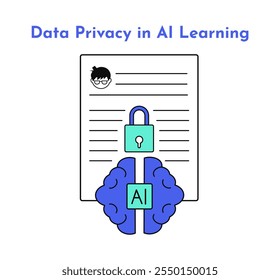 Privacidade de Dados em Aprendizagem de IA. Ícone Inteligência Artificial na Educação. Ilustração do ícone de e-learning. Educação e aprendizagem com IA.