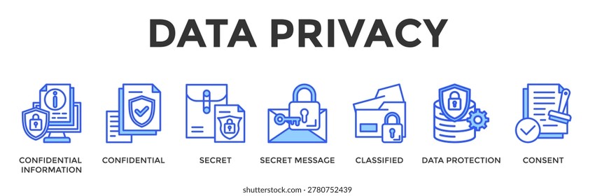 Data Privacy Banner Web Icon Set Collection Pack Vector Illustration Concept Containing Confidential Information, Confidential, Secret, Secret Message, Classified, Data Protection, Consent