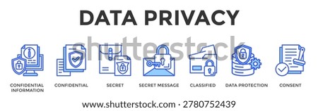 Data Privacy Banner Web Icon Set Collection Pack Vector Illustration Concept Containing Confidential Information, Confidential, Secret, Secret Message, Classified, Data Protection, Consent