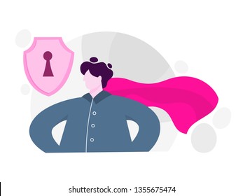 Data privacy concept. Idea of safety and protection while using internet for communication. Firewall, lock and information security. Computer guard. Vector illustration in cartoon style